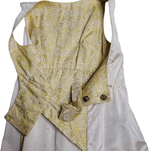 Vintage 60's Gold Jacquard Maxi Wrap Back Rheinstone Bow Pockets Evening Gown - Picture 6 of 12